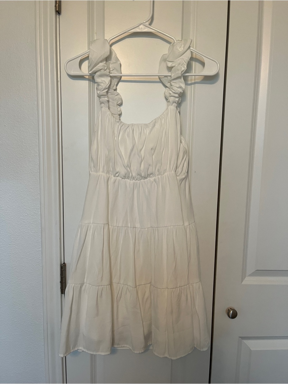Altar'd State White Ruffle Strap Tiered Mini Dress
